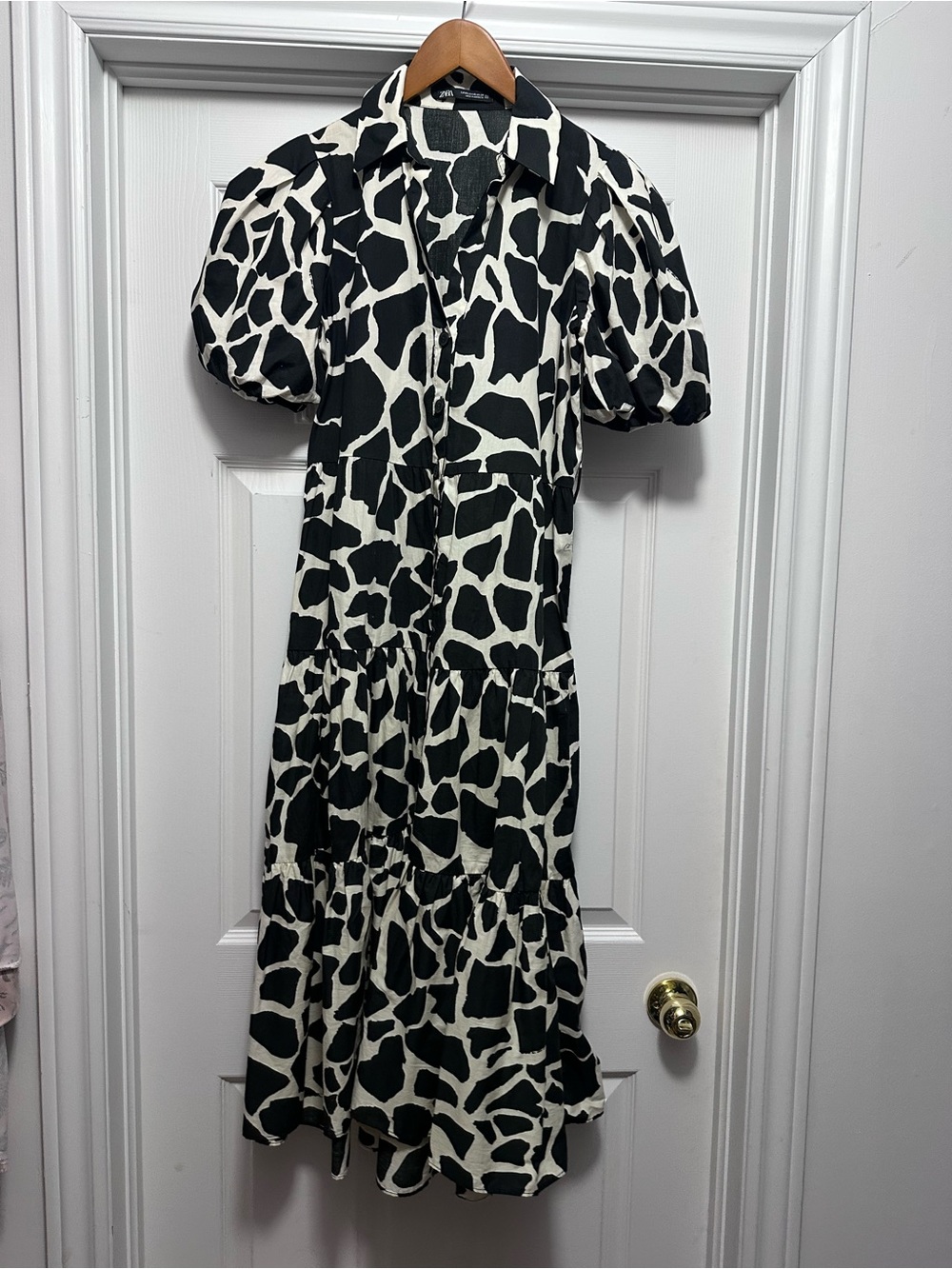 Zara Black and White Giraffe-Print Maxi Dress